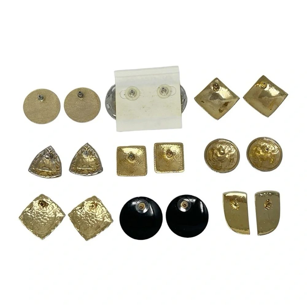 VTG lot 9 Pair of Pierced Earrings Gold Tone Enamel Bold